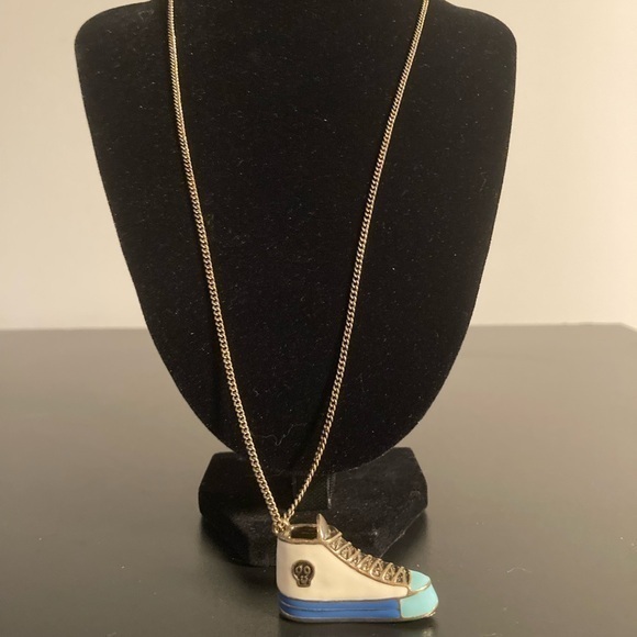 Macy’s necklace with cream and blue high top shoe!! - Picture 1 of 5